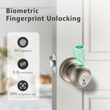 Load image into Gallery viewer, Buoan Fingerprint Door Lock, Smart Fingerprint Door Knob with Lock, Biometric Door Lock, Keyless Thumbprint Entry Door Lock for Bedrooms, Hotels, Apartments, Offices and Garages, Silver_5994

