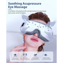 Load image into Gallery viewer, Burrki Eye Massager with Heat &amp; Bluetooth Music, Birthday Gift for Dad Mom Men Women, Heated Eye Mask for Migraines Relief, Reduce Strain, Headache Relief and Improve Sleep, Eye Care Device, White_949
