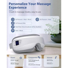 Load image into Gallery viewer, Burrki Eye Massager with Heat &amp; Bluetooth Music, Birthday Gift for Dad Mom Men Women, Heated Eye Mask for Migraines Relief, Reduce Strain, Headache Relief and Improve Sleep, Eye Care Device, White_951

