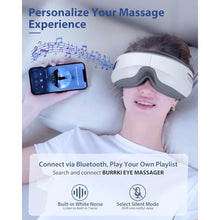 Load image into Gallery viewer, Burrki Eye Massager with Heat &amp; Bluetooth Music, Birthday Gift for Dad Mom Men Women, Heated Eye Mask for Migraines Relief, Reduce Strain, Headache Relief and Improve Sleep, Eye Care Device, White_952
