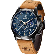 Load image into Gallery viewer, by BENYAR Men's Chronograph Waterproof Luminous Date Watches Stainless Steel Bracelet Large Dial Classic Business Fashion Analogue Quartz Watches Elegant Gift for Men, Brown Black Blue, Men, Casual_1
