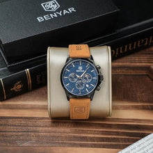 Load image into Gallery viewer, by BENYAR Men's Chronograph Waterproof Luminous Date Watches Stainless Steel Bracelet Large Dial Classic Business Fashion Analogue Quartz Watches Elegant Gift for Men, Brown Black Blue, Men, Casual_389

