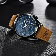 Load image into Gallery viewer, by BENYAR Men's Chronograph Waterproof Luminous Date Watches Stainless Steel Bracelet Large Dial Classic Business Fashion Analogue Quartz Watches Elegant Gift for Men, Brown Black Blue, Men, Casual_390
