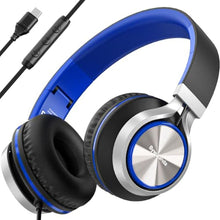 Load image into Gallery viewer, Bywulanda USB C Headphones with Mic and Volume Control, Over Ear Stereo Headsets for iPhone 17/16/15, Comfortable Fit, Wired Foldable Headphones for Smartphones Chromebook Laptop Tablets Travel(Blue)_1
