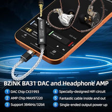 Load image into Gallery viewer, BZINK USB C to 3.5mm with CX31993 &amp; MAX97220 DAC Headphone Adapter, Black_606
