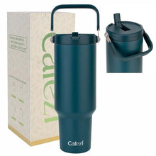 Load image into Gallery viewer, Cafezi 40 oz Insulated Tumbler with Top Handle and Flip Straw, Vacuum Insulated Stainless Steel Cup with Leak-Proof Lid, Sweat-Free, Fits Cup Holder, Keeps Ice Cold up to 30 Hours, Atrovirens_1
