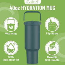 Load image into Gallery viewer, Cafezi 40 oz Insulated Tumbler with Top Handle and Flip Straw, Vacuum Insulated Stainless Steel Cup with Leak-Proof Lid, Sweat-Free, Fits Cup Holder, Keeps Ice Cold up to 30 Hours, Atrovirens_6658
