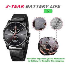 Load image into Gallery viewer, CalmTick Professional Japanese VD51 Movement Men's Business Watch - 3 Year Battery Life, Luminous Hands, Date Display &amp; Chronograph - Stainless Steel Strap (Black-Rose Gold), Blackrosegold_3576

