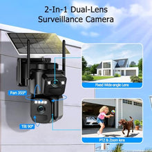 Load image into Gallery viewer, Caluxe Dual Lens Solar Security Cameras Wireless Outdoor, 5G/2.4G WiFi 6, 360 PTZ Home Security Camera with 6MP Color Night Vision, Motion Detection, Spotlight Siren, 2-Way Audio, Waterproof_538
