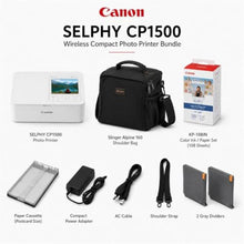Load image into Gallery viewer, Canon SELPHY CP1500 Wireless Printer with KP-108IN Ink, Paper &amp; Bag (White) | Complete Photo Printing Bundle with, Shoulder, Power Adapter, Cassette and AC Cable_292

