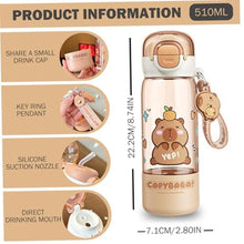 Load image into Gallery viewer, Capybara Water Bottle with Lid &amp; Keychain Cute Water Bottle with Silicone Straw, Drinking Cup &amp; Spout Portable Heat-Resistant Food Grade for Kids &amp; Girls, 510ml_777
