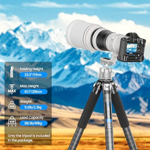 Load image into Gallery viewer, Carbon Fiber Tripod for Camera, Heavy Duty Tripod, Professional Camera Tripod Monopod with Center Column, 10-Layer Carbon Fiber Tube, WEYLLAN GX9 Max Tube Dia 40mm for DSLR Camera Telephoto Lens, black_4516
