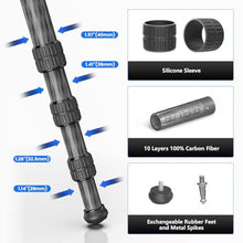 Load image into Gallery viewer, Carbon Fiber Tripod for Camera, Heavy Duty Tripod, Professional Camera Tripod Monopod with Center Column, 10-Layer Carbon Fiber Tube, WEYLLAN GX9 Max Tube Dia 40mm for DSLR Camera Telephoto Lens, black_4519
