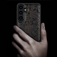 Load image into Gallery viewer, Carveit Wood Case for Galaxy S24, Maya Calendar, Black, MayaCalendarDarkwood_7366
