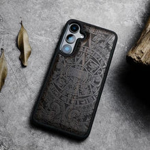 Load image into Gallery viewer, Carveit Wood Case for Galaxy S24, Maya Calendar, Black, MayaCalendarDarkwood_7368
