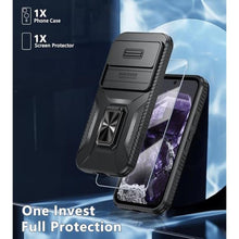Load image into Gallery viewer, CASEJEEN for Google Pixel 9/9 Pro Case with Tempered Glass Screen Protector and Camera Lens Cover,Rotated Ring Stable Kickstand,Heavy Duty Shockproof Protective Phone Cover-Black_669
