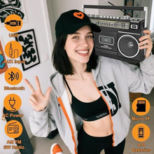 Load image into Gallery viewer, Cassette Player Boombox with Bluetooth, AM/FM/SW Radio &amp; Record to USB, 24W Stereo Sound, 4 Power Modes, Portable Retro Stereo for Indoor Outdoor, Classic Black_2477
