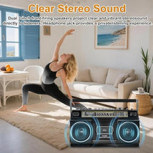 Load image into Gallery viewer, Cassette Player Boombox with Bluetooth, AM/FM/SW Radio &amp; Record to USB, 24W Stereo Sound, 4 Power Modes, Portable Retro Stereo for Indoor Outdoor, Classic Black_2478
