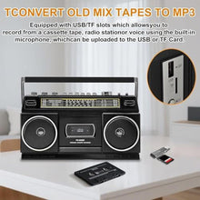 Load image into Gallery viewer, Cassette Player Boombox with Bluetooth, AM/FM/SW Radio &amp; Record to USB, 24W Stereo Sound, 4 Power Modes, Portable Retro Stereo for Indoor Outdoor, Classic Black_2479
