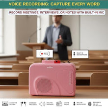 Load image into Gallery viewer, Cassette Tape Player | Portable Battery Operated | Radios Portable AM FM with Built-in Speaker, Tape Voice Recorder, VAS, Aux In Port | Includes Wired Earbuds for Music and Travel, PINK_2117
