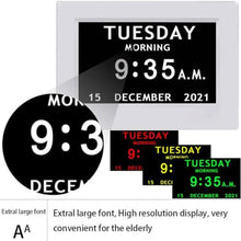 Load image into Gallery viewer, CAZOKASI 7inch Digital Calendar Clock with DST Auto Dimming Large Non-Abbreviated Day &amp; Date Display 15 Alarms Plug-in with Memory Backup Ideal Dementia Clock for Seniors for Aging Parents, InchWhite_8452
