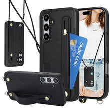 Load image into Gallery viewer, CCSmall Crossbody Wallet Case for Samsung Galaxy S24, Phone Case with Card Slot, Adjustable Shoulder Strap Lanyard with Wrist Kickstand Cover for Women KB Black_1
