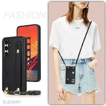 Load image into Gallery viewer, CCSmall Crossbody Wallet Case for Samsung Galaxy S24, Phone Case with Card Slot, Adjustable Shoulder Strap Lanyard with Wrist Kickstand Cover for Women KB Black_964
