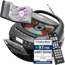 Load image into Gallery viewer, CD Cassette Player with Case, Bluetooth Boombox, AM FM Radio, USB Drive, Black_1
