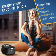 Load image into Gallery viewer, CD Cassette Player with Case, Bluetooth Boombox, AM FM Radio, USB Drive, Black_522
