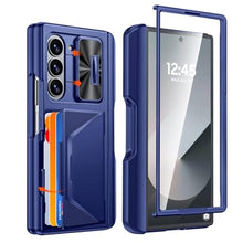 Load image into Gallery viewer, CENMASO for Samsung Galaxy Z Fold 6 Case with S Pen Holder &amp; Wallet Card Holder &amp; Slide Camera Cover &amp; Hinge Protection &amp; Screen Protector [RFID Blocking] Shockproof Protection Case for Z Fold 6-Blue_1
