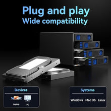 Load image into Gallery viewer, CENMATE 4 Bay Hard Drive Enclosure with Cooling Fan for 2.5/3.5" SATA HDD/SSD with USB A/C 3.0eSATA Cable, 3.5 Hard Drive Reader Supports 80TB Capacity(NO RAID/NAS)_1682
