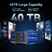 Load image into Gallery viewer, CENMATE Aluminum 2 Bay 10Gbps Hard Drive Enclosure with Cooling Fan for 2.5/3.5" SATA HDD/SSD with USB A/C 3.2 Gen 2, Support Hot Swappable, Tool-Free HDD Enclosure, DAS(NO RAID/NAS)_516
