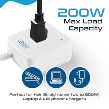 Load image into Gallery viewer, Ceptics 200-Watt Voltage Converter - Step Down - 220v to 110v / 240v to 120v Travel Power Converter - for Hair Straightener, Laptops and Chargers, CE Certified_1285
