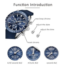 Load image into Gallery viewer, CEYADG Fashion Men's Quartz Chronograph Waterproof Silicone Watches Business Casual Sport Design Wrist Watch for Men Perfect for Father Son Black Blue Rose Gold (Silver Blue), SilverBlue_1388

