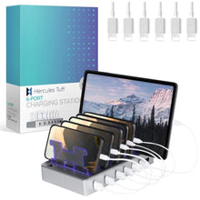 Load image into Gallery viewer, Charging Station for Multiple Devices 6-Port USB Charging Dock for Apple &amp; Android Fast Multi-Charger Organizer for Phones, Tablets &amp; More (Silver)_1
