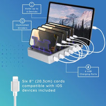 Load image into Gallery viewer, Charging Station for Multiple Devices 6-Port USB Charging Dock for Apple &amp; Android Fast Multi-Charger Organizer for Phones, Tablets &amp; More (Silver)_8015
