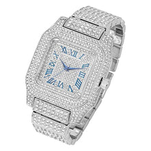 Load image into Gallery viewer, Charles Raymond Bling-ed Out Biggie Square Hip Hop Iced Out Watch You Will Hypnotize in a Crystal Watch - 0513Sq, Silver Blue R# Cuban, 8 inches, 0513Sq (Silver Blue R# Cuban)_254
