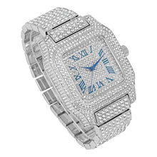 Load image into Gallery viewer, Charles Raymond Bling-ed Out Biggie Square Hip Hop Iced Out Watch You Will Hypnotize in a Crystal Watch - 0513Sq, Silver Blue R# Cuban, 8 inches, 0513Sq (Silver Blue R# Cuban)_255
