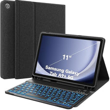 Load image into Gallery viewer, CHESONA Keyboard Case for Samsung Galaxy Tab A9 Plus/A9+ 5G 11 inch (SM-X210/X216/X218), 7-Color Backlit &amp; Detachable Wireless Keyboard, Flip Stand Case &amp; Pencil Holder, Slim Folio PU Cover, Black_1
