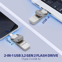 Load image into Gallery viewer, CHUCHENG USB Drive 128GB External SSD,USB 3.2 Gen 2 A+C Dual Port Portable SSD,Up to 550MB/s for Data Storage, External Solid State Hard Drive for iPhone 15/16 /Android/PC/Mac/Laptop, silvery_5220
