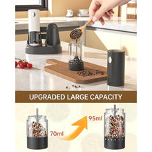 Load image into Gallery viewer, CIRCLE JOY Electric Salt and Pepper Grinder Set Automatic Salt and Pepper Mills Set with Easy-to-Carry Charging Base and LED Light, USB Rechargeable, Upgrade External Adjustable Coarseness, WhiteBlack_6071

