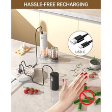 Load image into Gallery viewer, CIRCLE JOY Electric Salt and Pepper Grinder Set Rechargeable Salt and Pepper Mills with 6-Level External Adjustable Coarseness, White LED Light and Storage Base, Black &amp; White, BlackWhite_6088

