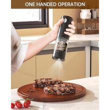 Load image into Gallery viewer, CIRCLE JOY Electric Salt and Pepper Grinder Set Rechargeable Salt and Pepper Mills with 6-Level External Adjustable Coarseness, White LED Light and Storage Base, Black &amp; White, BlackWhite_6089

