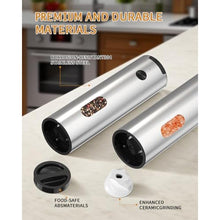Load image into Gallery viewer, CIRCLE JOY Electric Salt and Pepper Grinder Set, Stainless Steel Rechargeable Pepper Mill Set with Charging Base, 110ML Top-Fill, Adjustable Coarseness, LED Light, One-Hand Operation, Gift Idea, Silver_1779
