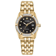 Load image into Gallery viewer, Citizen Ladies Eco-Drive Dress Classic Corso Watch, Diamond-Accented Bezel, Black Dial (Model: EW2712-55E), GoldToneBlack_1
