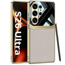 Load image into Gallery viewer, Clatoxi Leather Case for Samsung Galaxy S26 Ultra with Soft TPU Plating Frame,Luxury Vegan Leather Gold Plating Edge Slim Shockproof Anti-Scratch Protective Phone Cover for Galaxy S26 Ultra (Beige)_1
