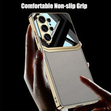 Load image into Gallery viewer, Clatoxi Leather Case for Samsung Galaxy S26 Ultra with Soft TPU Plating Frame,Luxury Vegan Leather Gold Plating Edge Slim Shockproof Anti-Scratch Protective Phone Cover for Galaxy S26 Ultra (Beige)_919
