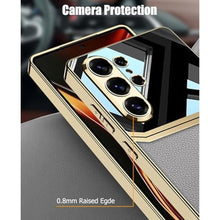 Load image into Gallery viewer, Clatoxi Leather Case for Samsung Galaxy S26 Ultra with Soft TPU Plating Frame,Luxury Vegan Leather Gold Plating Edge Slim Shockproof Anti-Scratch Protective Phone Cover for Galaxy S26 Ultra (Beige)_920
