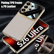 Load image into Gallery viewer, Clatoxi Leather Case for Samsung Galaxy S26 Ultra with Soft TPU Plating Frame,Luxury Vegan Leather Gold Plating Edge Slim Shockproof Anti-Scratch Protective Phone Cover for Galaxy S26 Ultra (Beige)_921
