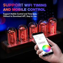 Load image into Gallery viewer, ClocTeck Nixie Tube Clock with Wi-Fi SYNC, Alarm &amp; Timer, 12/24H Display, No Assembly Required - A Retro Gift for Friends (Wood Grain), Tubes_4911
